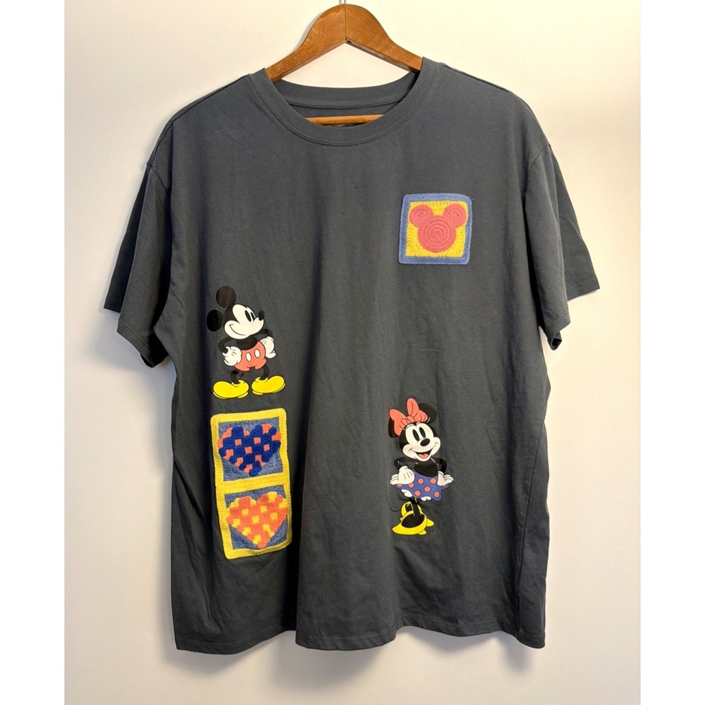 Disney Mickey Minnie Mouse Tee Shirt Embroidered Hearts Gray 2X Travel Vacay